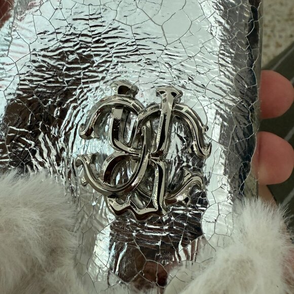 Roberto Cavalli silver fur trim mules size 6 - Picture 5 of 6